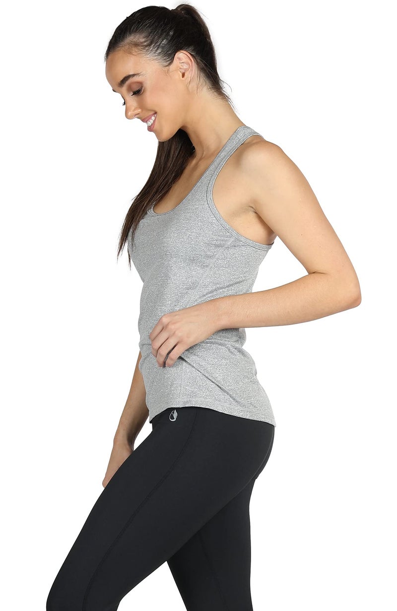 icyzone Workout Tank Tops for Women - Racerback Athletic Yoga Tops, Running Exercise Gym Shirts(Pack of 3)(S, Black/Granite/Blue) - Image 5